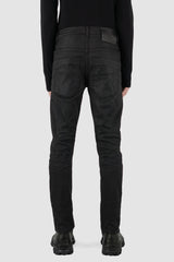 Leon Louis - back view of black waxed dart cut denim jeans, five pockets, slim fit, men's Permanent Collection.