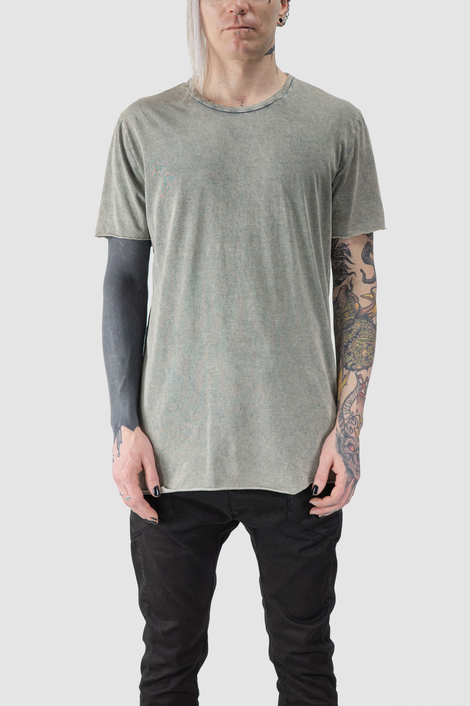 MD75 - front view of beige Cotton Short Sleeve T-Shirt with Raw Edges