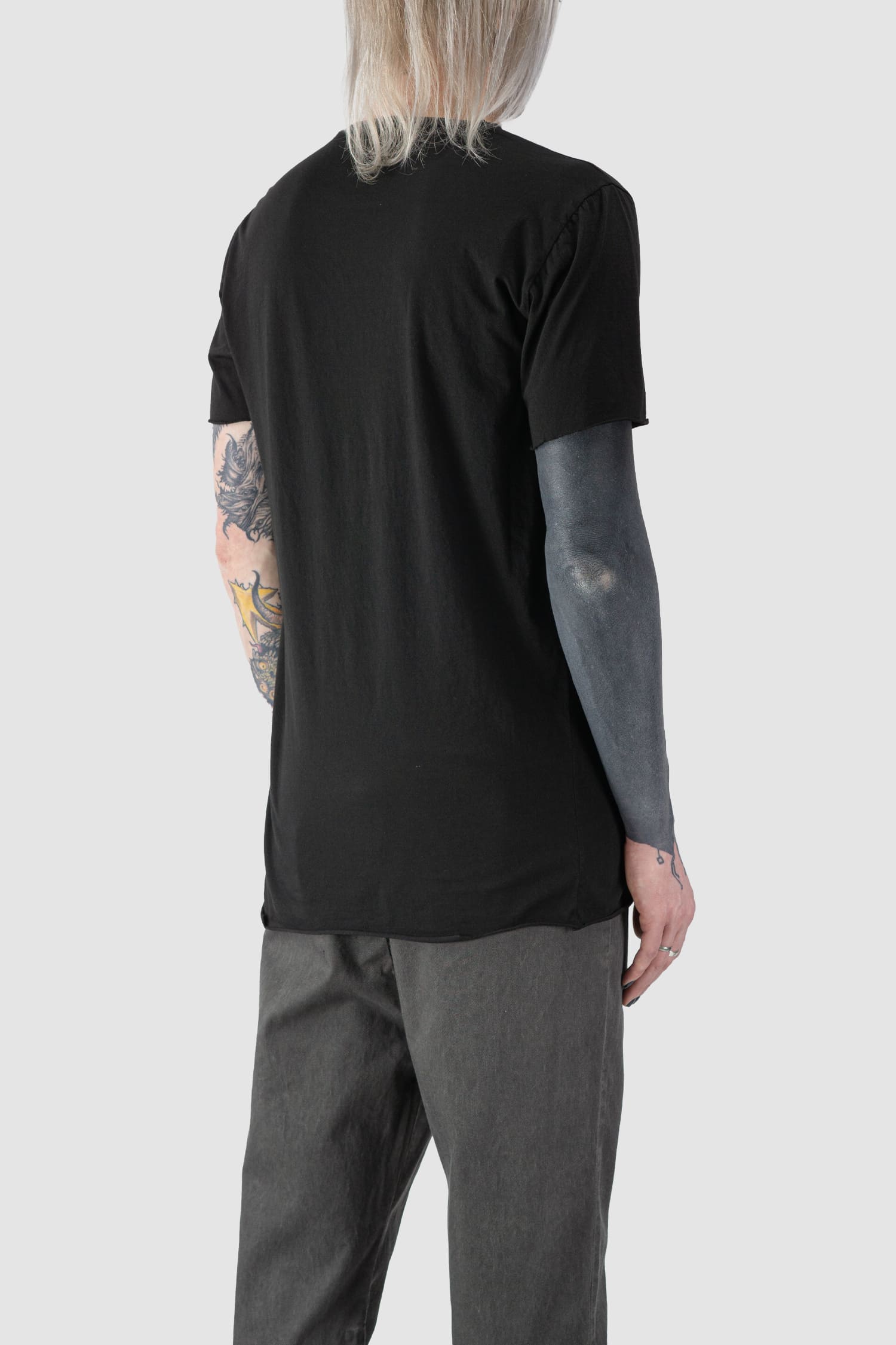 MD75 - back detail view of black Light Cotton Slim Fit Short Sleeve T-Shirt