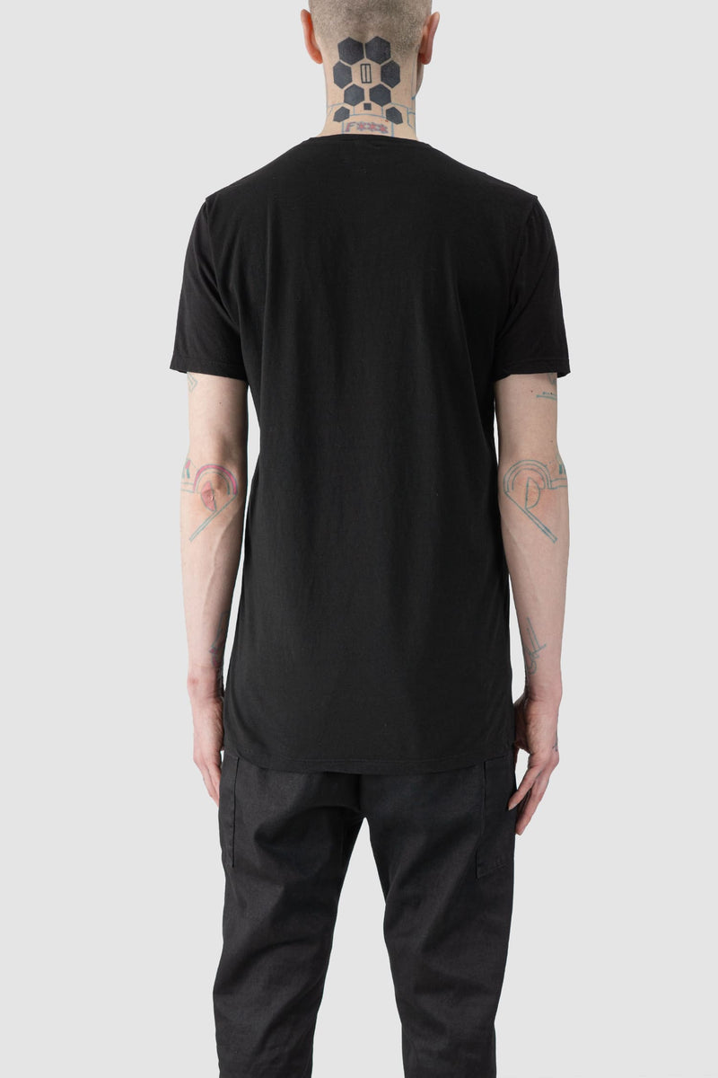 MD75 - back view of black Light Cotton T-Shirt with Print and Embroidery