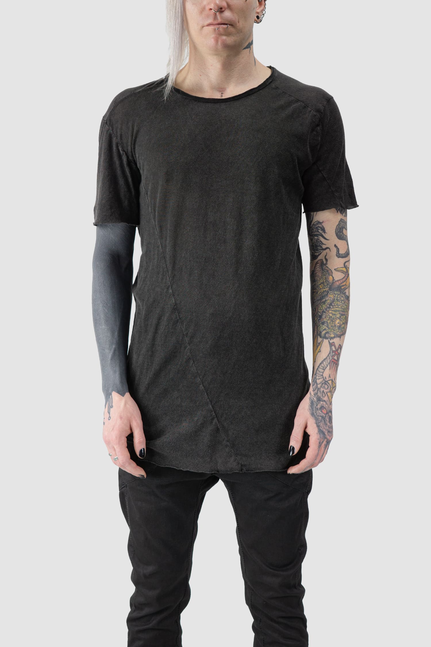 MD75 - front view of grey Object Dyed and Washed Light Cotton T-Shirt