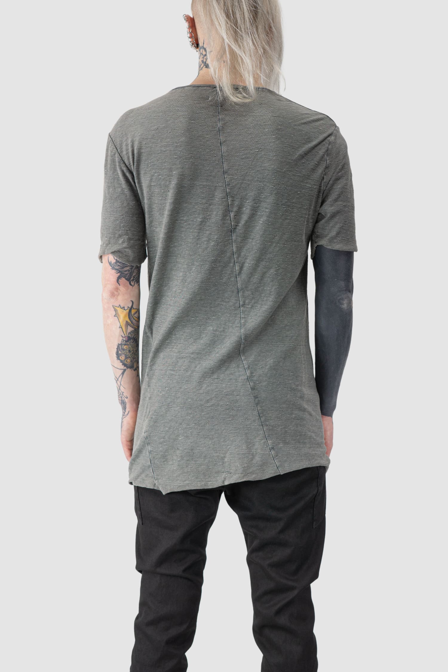 MD75 - back view of grey Vintage Washed Short Sleeve Cotton T-Shirt