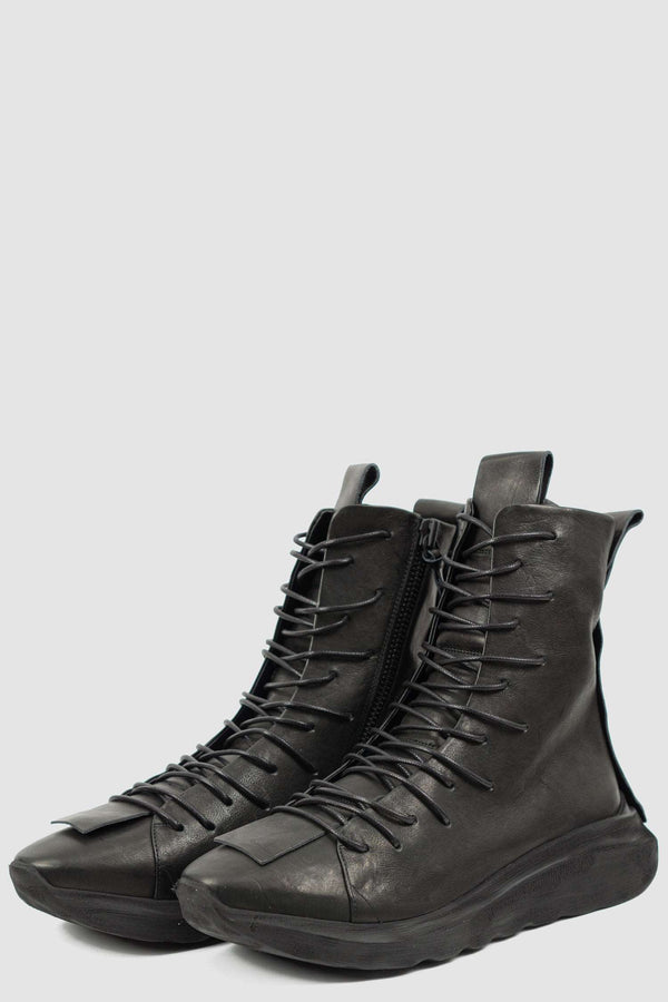 Front left  view of Multi Tasker High Top Sneaker with inside zipper and black lacing, PURO