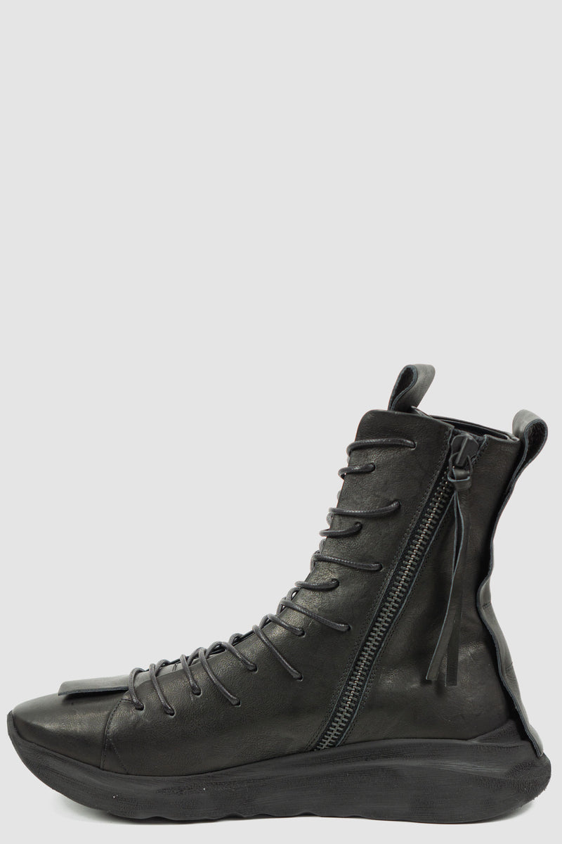 left view of Multi Tasker High Top Sneaker with inside zipper and black lacing, PURO