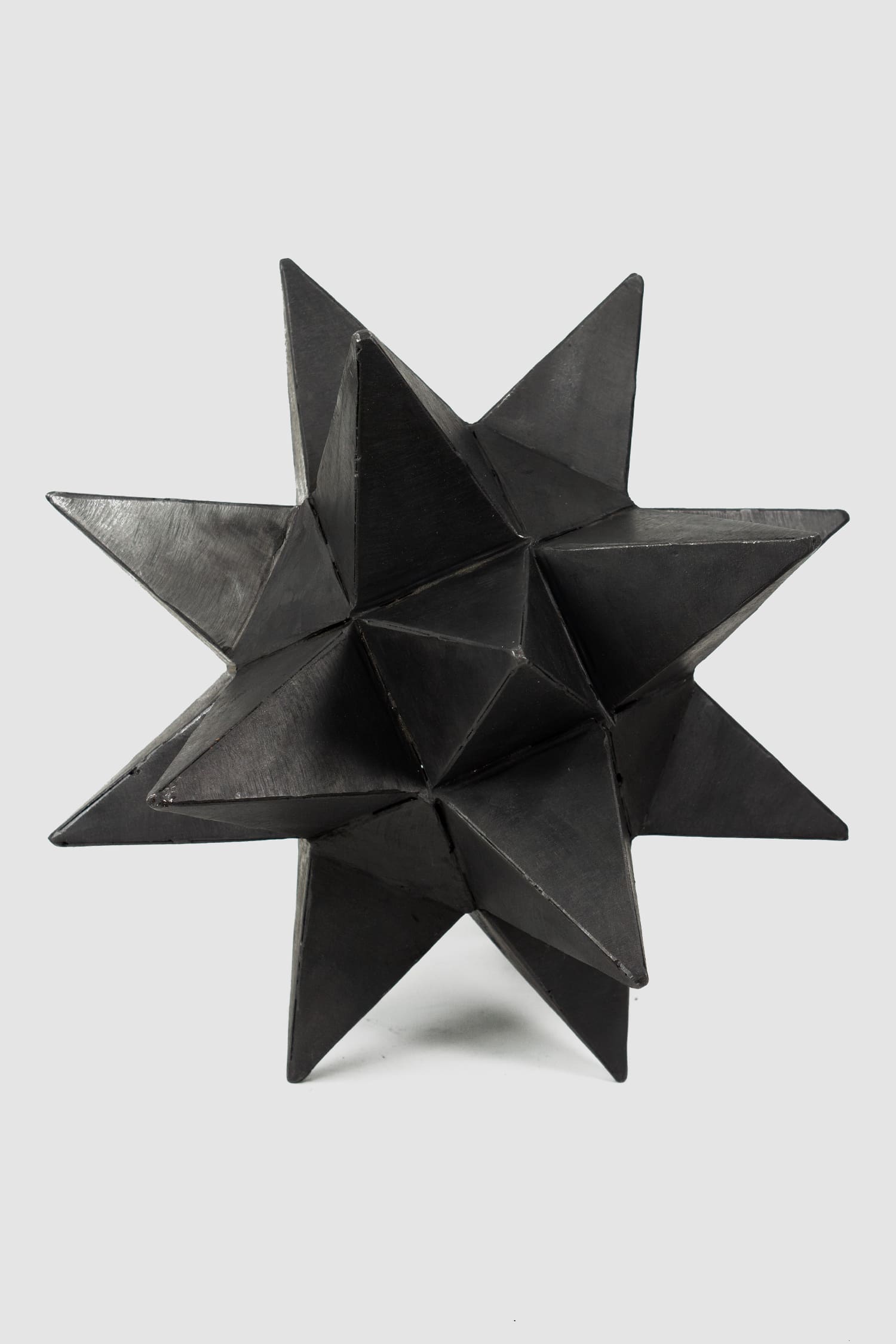 Mad et Len - front view of black Burned Metal Icosahedron Sculpture - 32cm