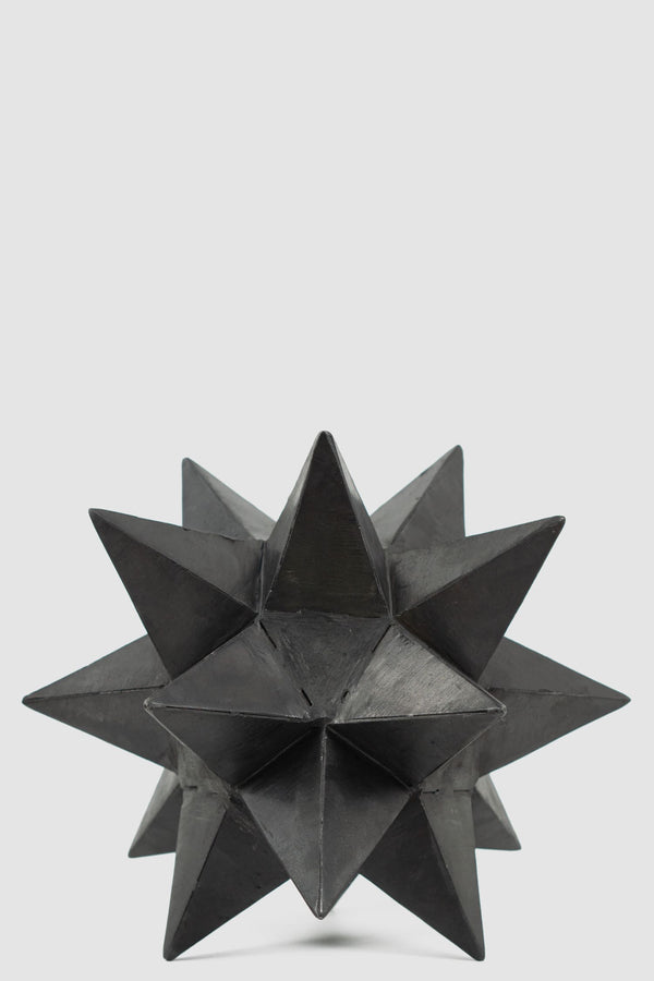 Mad et Len - front view of Black Iron Icosahedron from Permanent Collection features 12 vertices, 30 edges, and 20 identical faces.