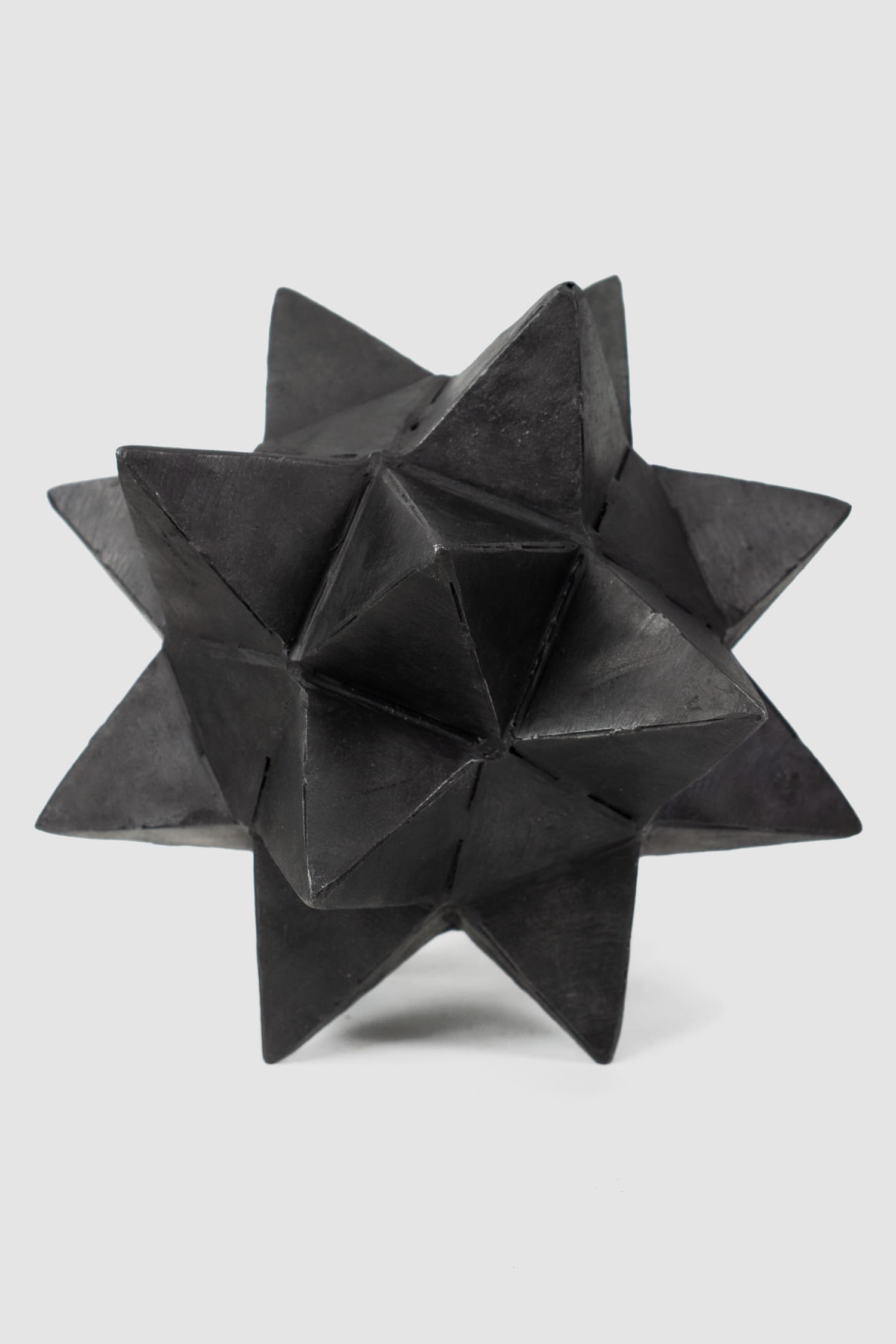 Mad et Len - front view of black Burned Metal Icosahedron Sculpture - 22cm