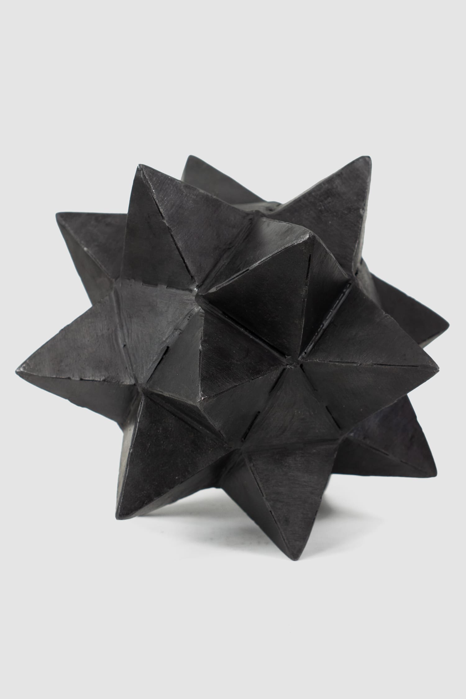 Mad et Len - side view of black Burned Metal Icosahedron Sculpture - 22cm