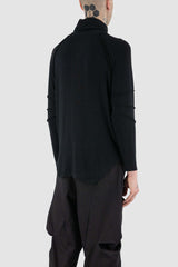 Back view of Black Viscose Longsleeve Tee for Men with turtleneck detail, LA HAINE INSIDE US