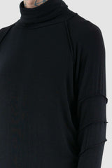 Detail view of Black Viscose Longsleeve Tee for Men with turtleneck detail, LA HAINE INSIDE US