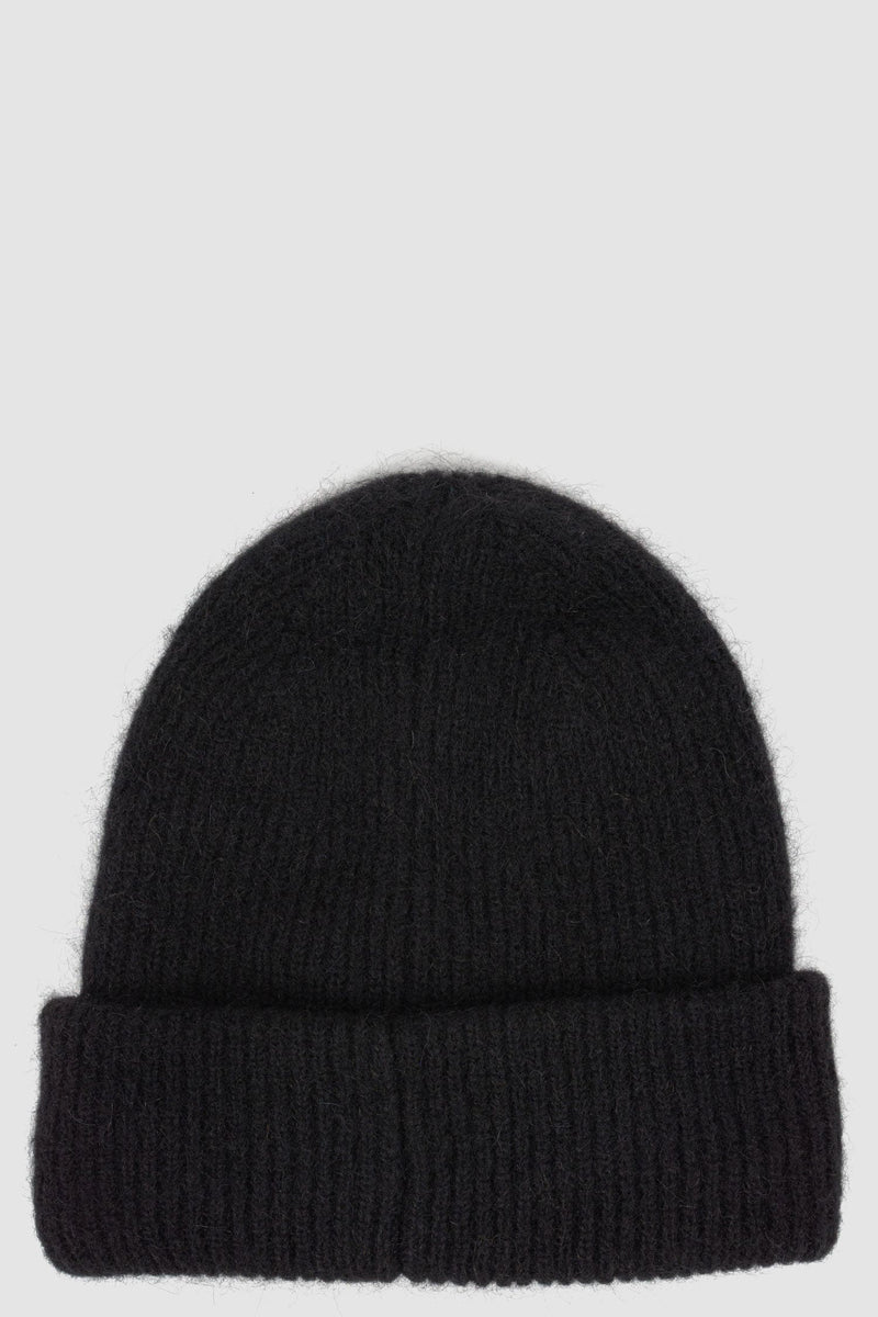 Nomen Nescio - back view of black knitted alpaca beanie in alpaca and merino wool mix, for men.