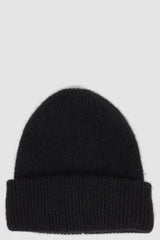 Nomen Nescio - Front view of black knitted alpaca beanie in alpaca and merino wool mix, for men.