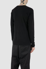 Nomen Nescio - back view of black long sleeve tee with round neckline, slim fit, for men.