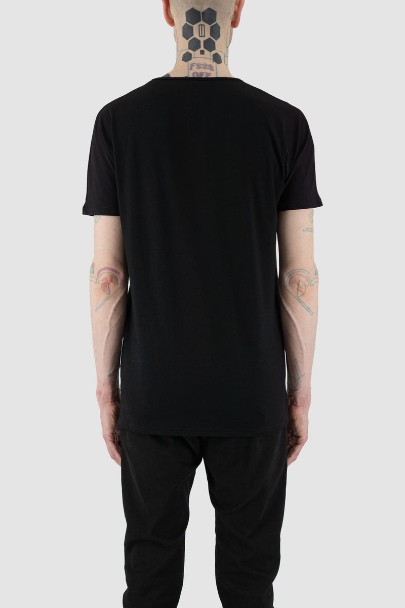 Nomen Nescio - Back view of black basic T-shirt, breathable and soft on skin, round neckline.