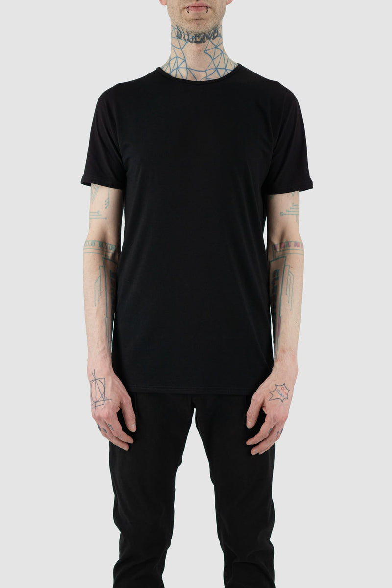 Nomen Nescio - Front view of black basic T-shirt, breathable and soft on skin, round neckline.