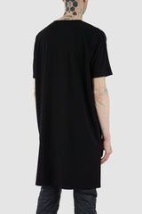 Nomen Nescio - back view of black boxy T-shirt with round neckline, raglan shoulders, for men.