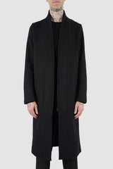 Nomen Nescio - open Front view of black wool jacket with 2-way zipper detail, straight cut, for men.