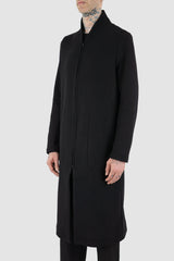 Nomen Nescio - side view of black wool jacket with 2-way zipper detail.