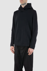 Nomen Nescio - side view of black wool hoodie.