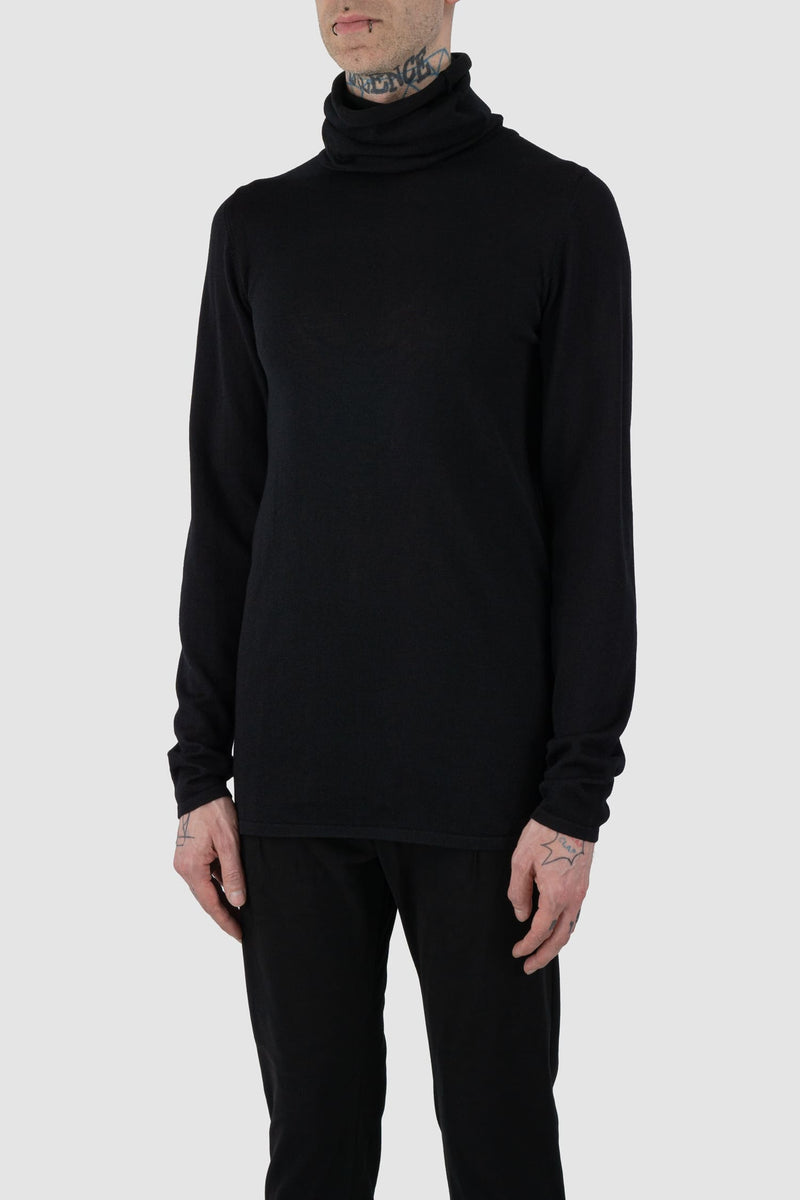 Nomen Nescio - front side view of black merino wool turtleneck sweater 505.