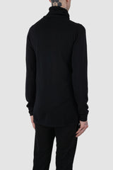 Nomen Nescio - back side view of black merino wool turtleneck sweater 505 for men from the FW24 collection is crafted from 100% fine merino wool and features mulesing-free yarn.