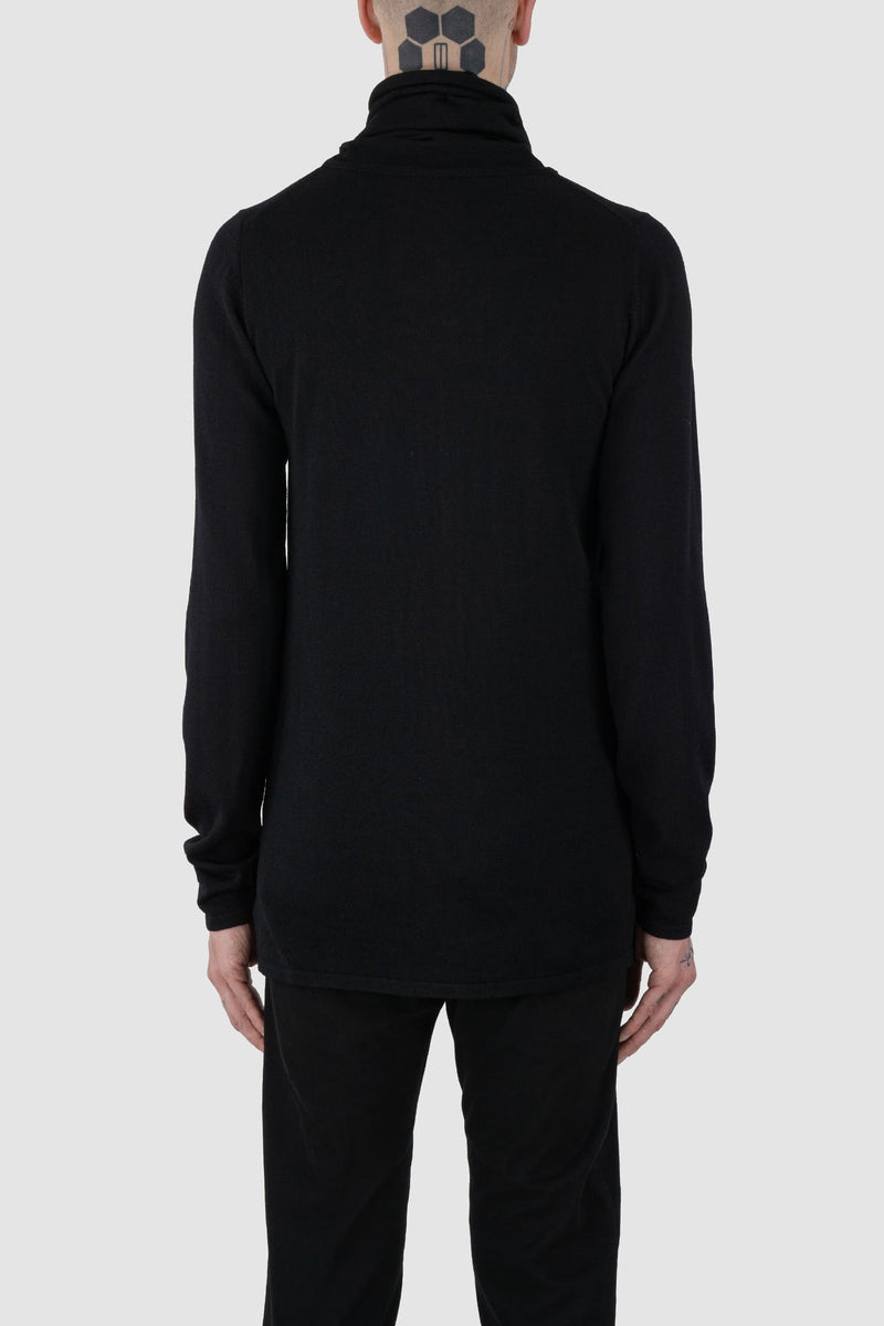 Nomen Nescio - back view of black merino wool turtleneck sweater 505 for men from the FW24 collection is crafted from 100% fine merino wool and features mulesing-free yarn.