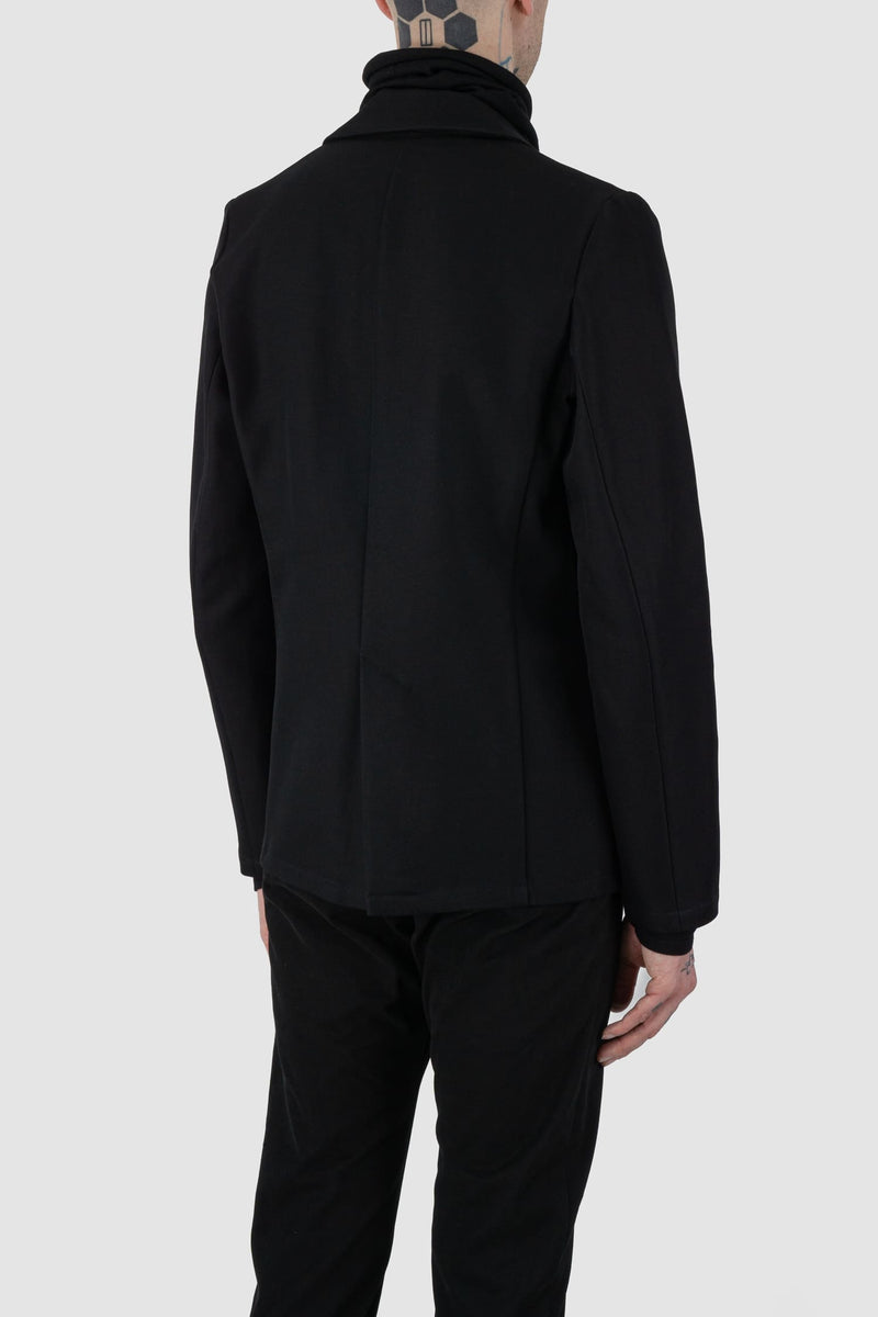 Nomen Nescio - back side view of black open basic blazer jacket 303 for men from the FW24 collection features a minimalist, straight, and slightly tailored cut.