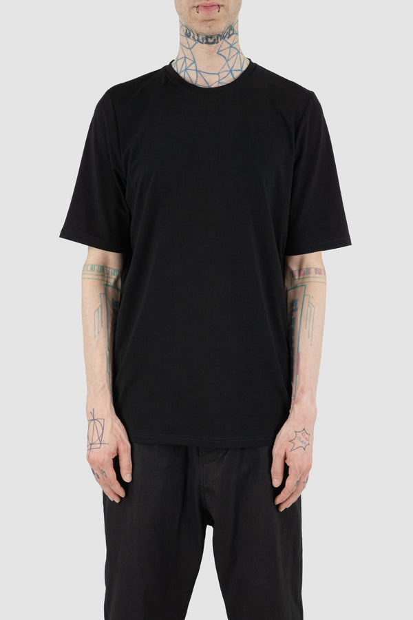 Nomen Nescio - Front view of black standard T-shirt with round neckline, loose fit, for men.