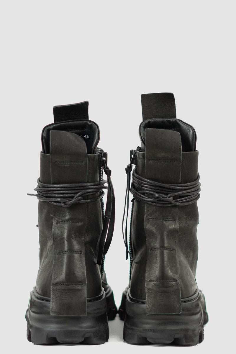 back view of Outdoor Tasker Man High Top Chunky Boot with unique lacing and chunky sole, PURO