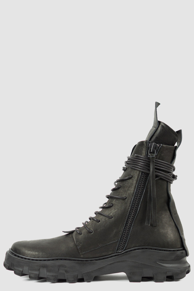 left view of Outdoor Tasker Man High Top Chunky Boot with unique lacing and chunky sole, PURO