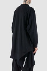 Top view of Black Cot Over Grunge Sweater highlighting overlength panels, XCONCEPT