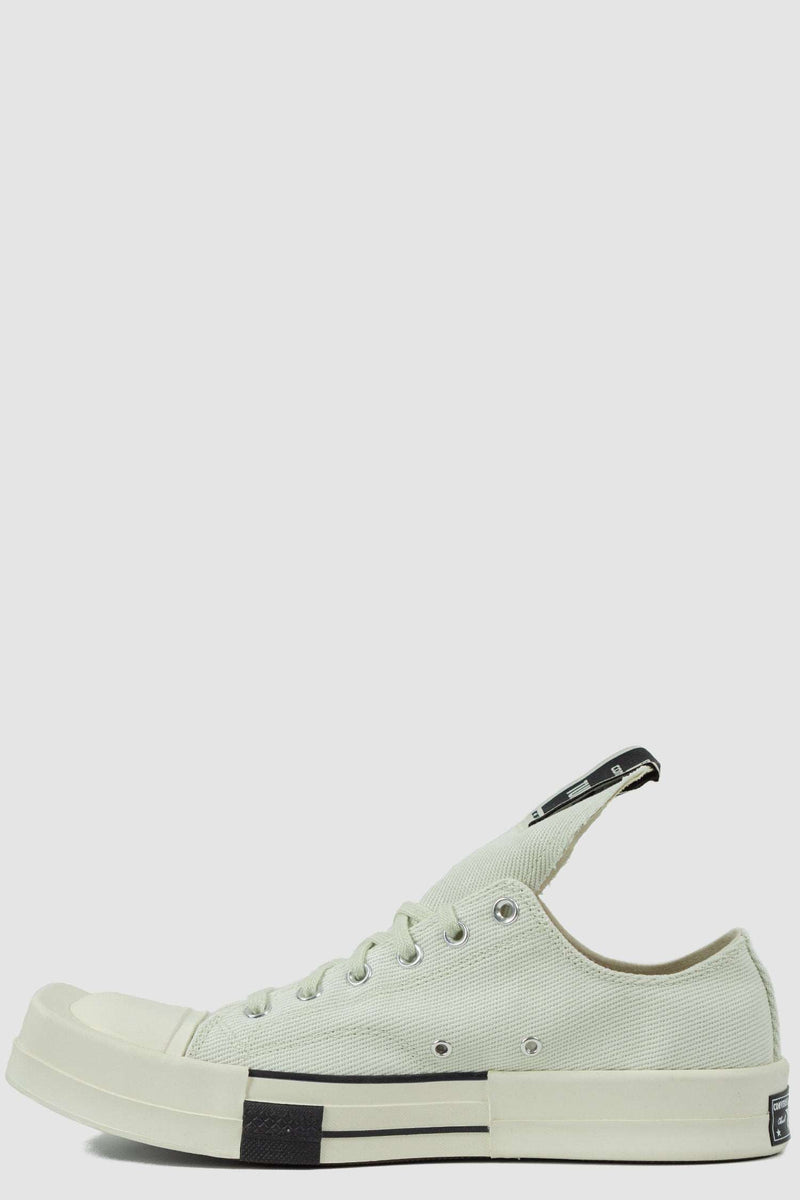 Converse x Rick Owens DRKSHDW Milk White Turbodrk Ox Cotton Low-Top Sneakers for Men with Square Toe Detail, right inner.