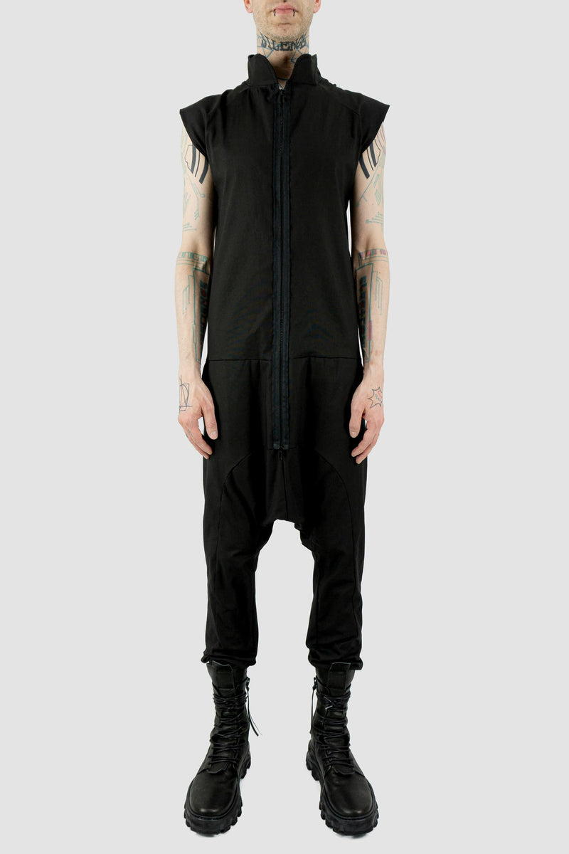 Obectra Studio - Front view of Black Cotton Lopa Jumpsuit with two-way zipper, regular fit, Permanent Collection.