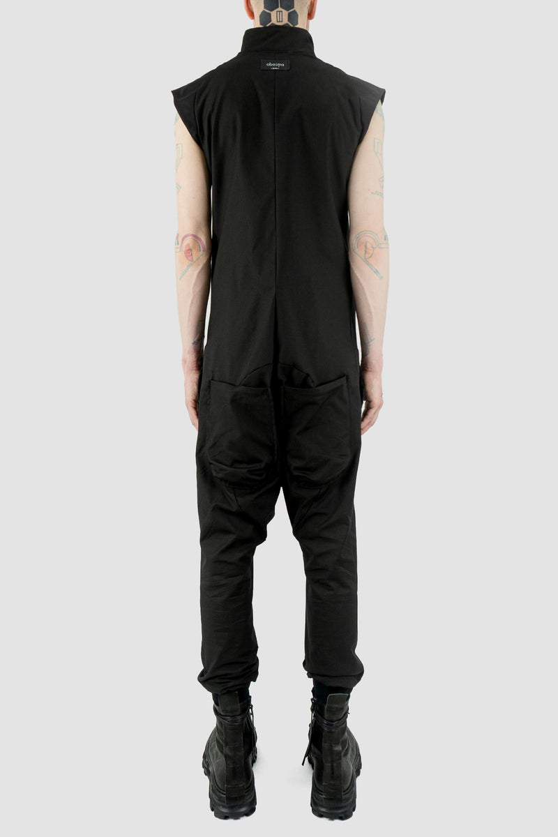 Obectra Studio - Back view of Black Cotton Lopa Jumpsuit with two-way zipper, regular fit, Permanent Collection.