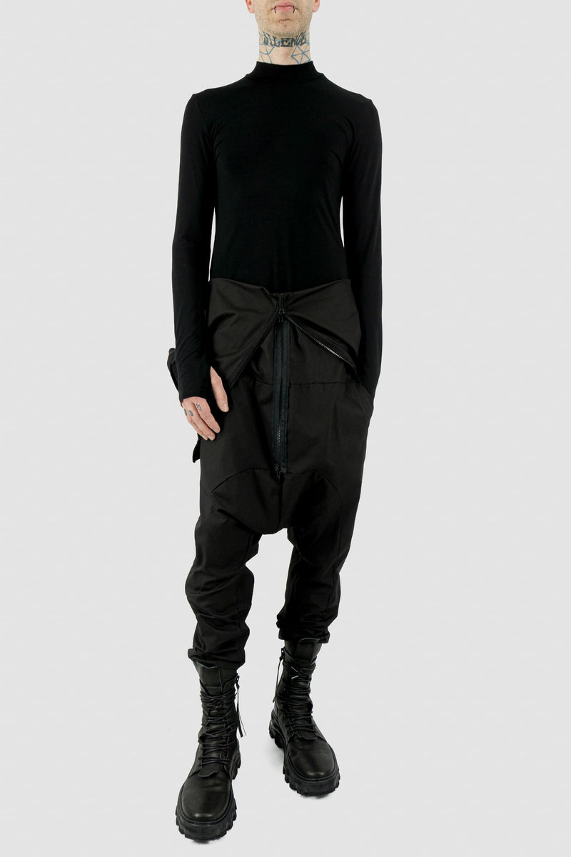 Obectra Studio - Front legere view of Black Cotton Lopa Jumpsuit with two-way zipper, regular fit, Permanent Collection.