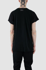 Obectra Studio - back view of Black Cotton Mint T-shirt with raglan shoulders, round neck detail, regular fit, Permanent Collection.