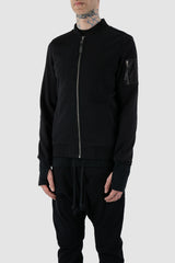 Obectra Studio - Side view of Black Cotton Nalla Sweat Bomber Jacket.