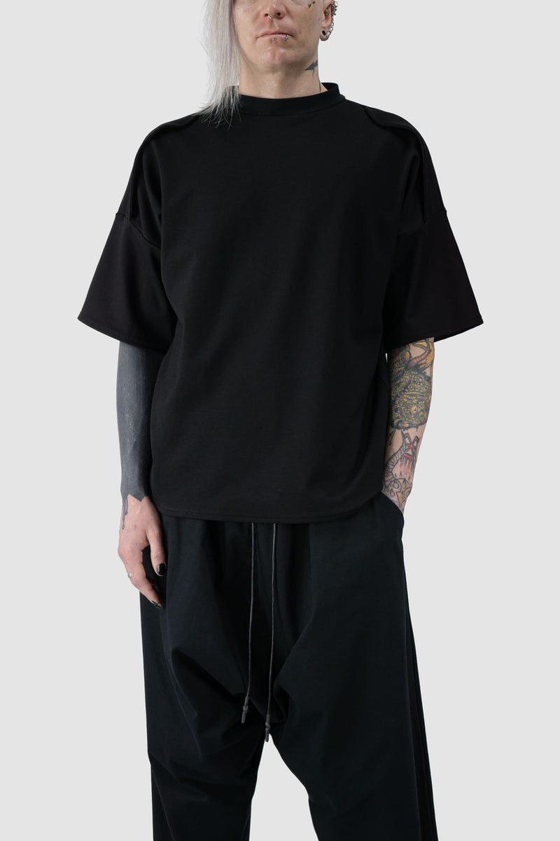 Oversized Shoulder Panel Viscose T-Shirt