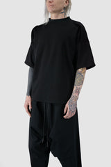 Oversized Shoulder Panel Viscose T-Shirt