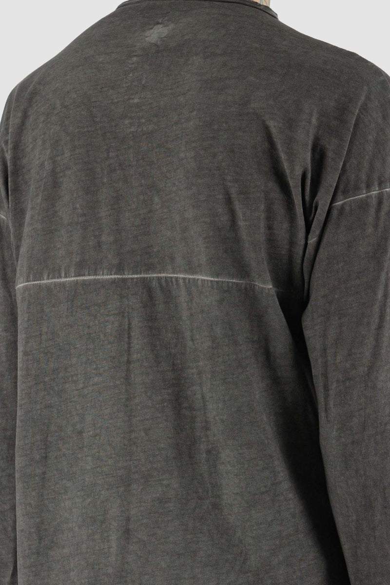 Detail view of Black Object Dyed Long Sleeve T-Shirt for Men, CULTURE OF BRAVE