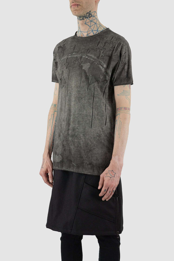 Side view of Grey Object Dyed Short Sleeve T-Shirt for Men, CULTURE OF BRAVE
