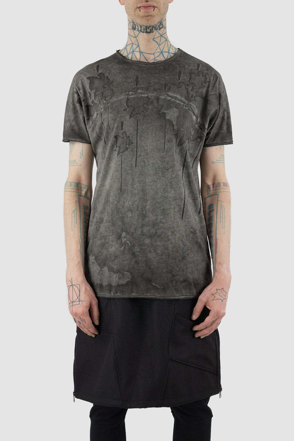 Front view of Grey Object Dyed Short Sleeve T-Shirt for Men, CULTURE OF BRAVE