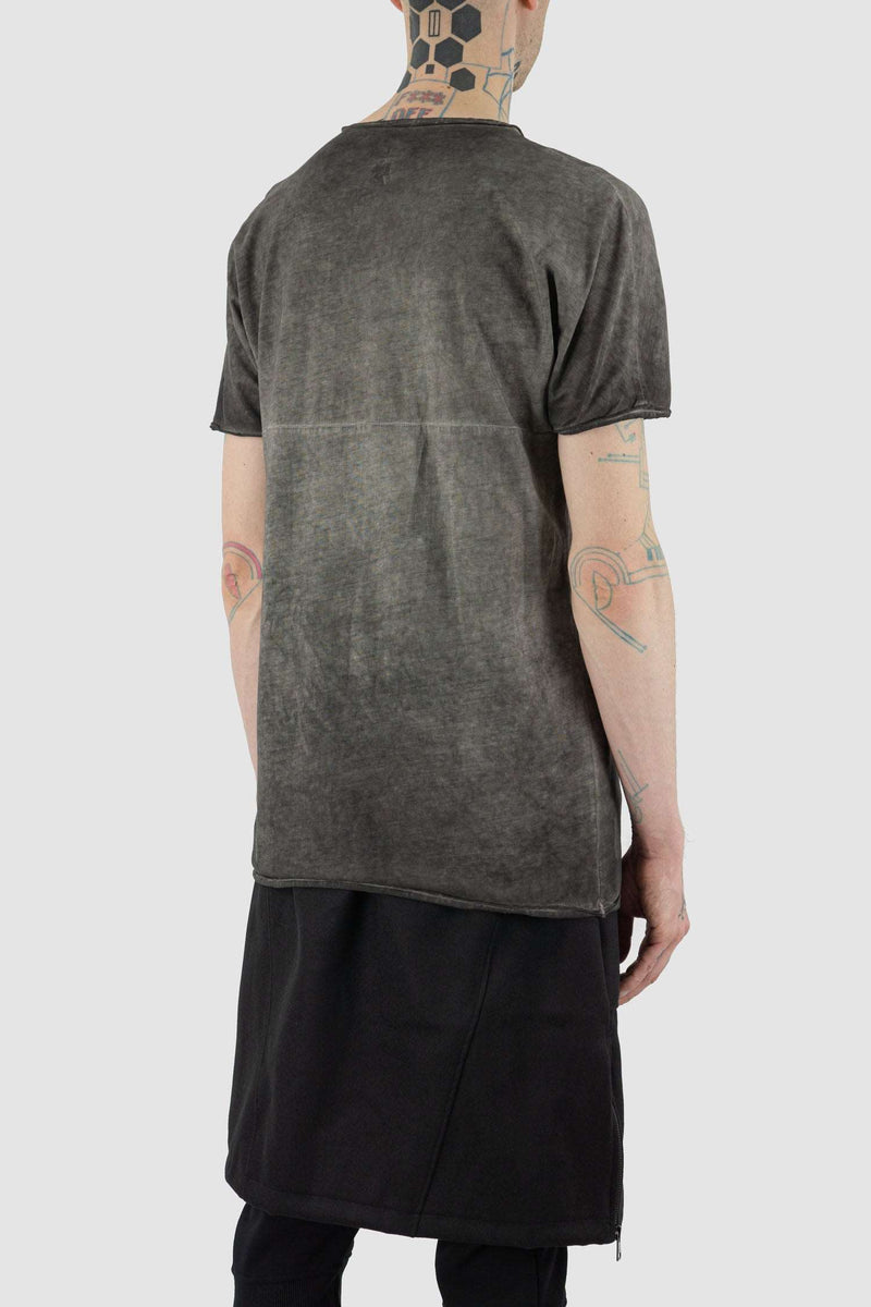 Back view of Grey Object Dyed Short Sleeve T-Shirt for Men, CULTURE OF BRAVE