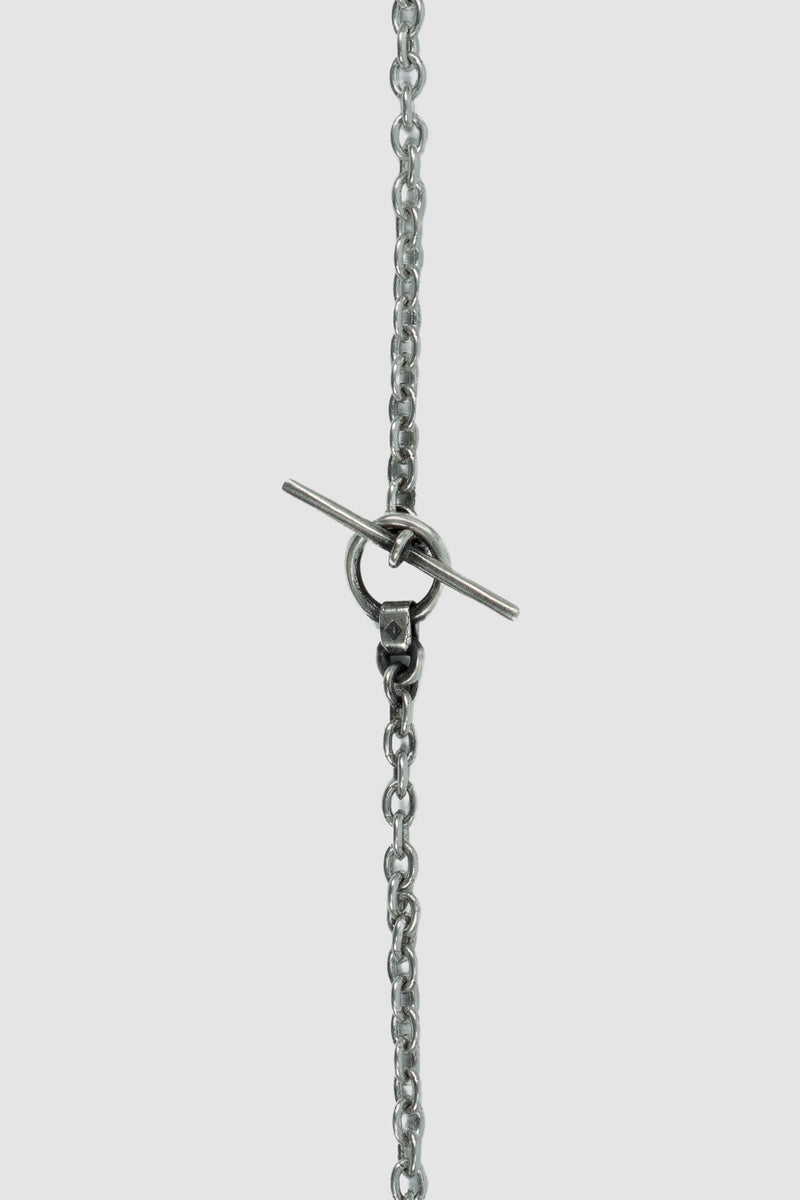 OLIVIER 925 silver Anken Pendant from the Permanent Collection, featuring a silver plate embellished with studs and patches, closure view.
