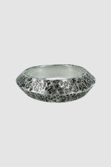 Olivier Jewelry - front view of 925 silver wide tapered ridge ring from the Permanent collection with irregular hammered surface and tapered point.