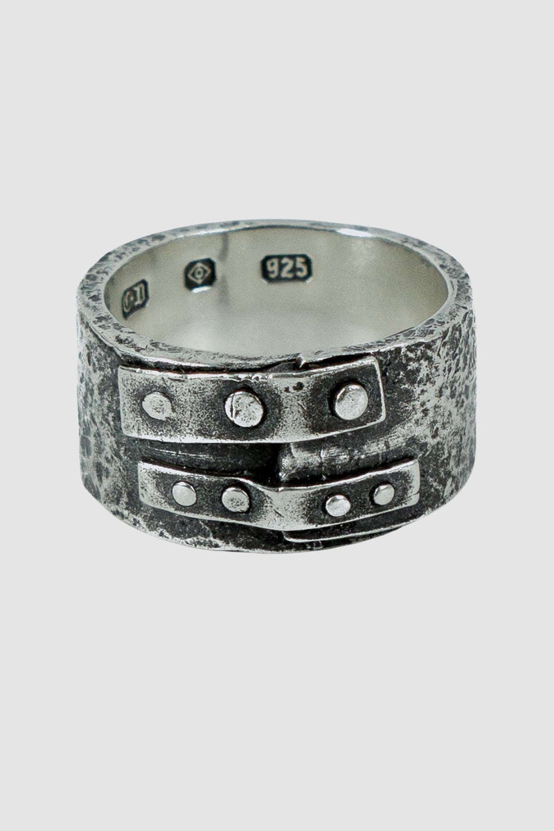 OLIVIER 925 silver blind ring from the Permanent Collection with two additional patches to secure the overlapping ring front view.