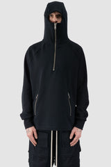 Ovnnie - relaxed view of the black Balaclava Zip Hoodie.