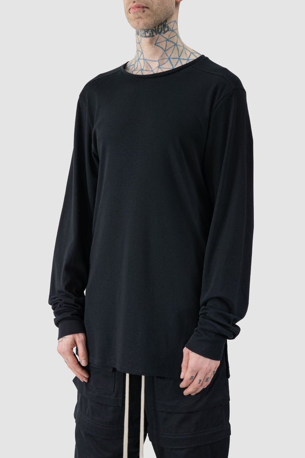 Ovnnie - side view of the black Organic Cotton Long Sleeve T-Shirt.