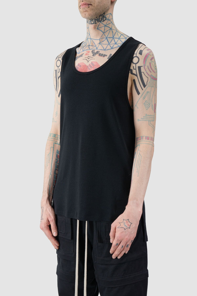 Ovnnie - side view of the black Organic Cotton Relaxed Tank Top.