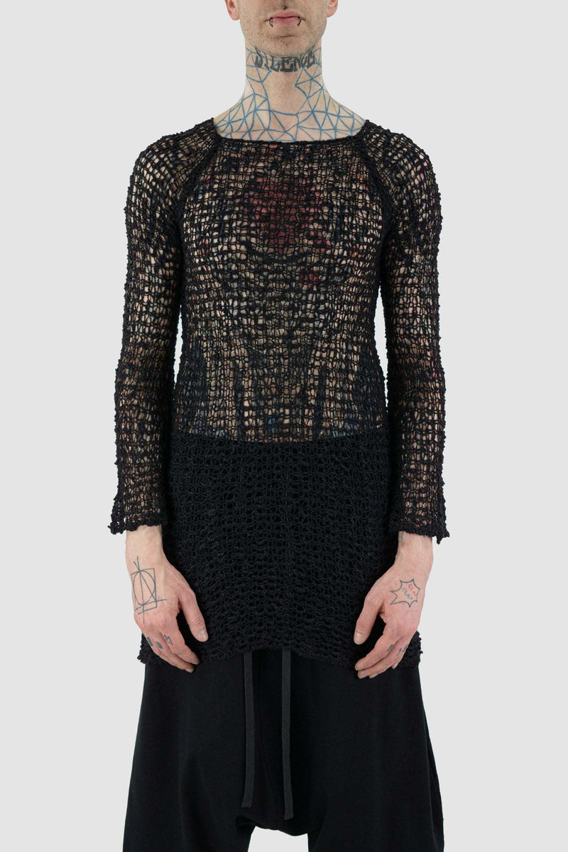 Front 2 view of Black Paris Sheer Top with shortened arms, XCONCEPT